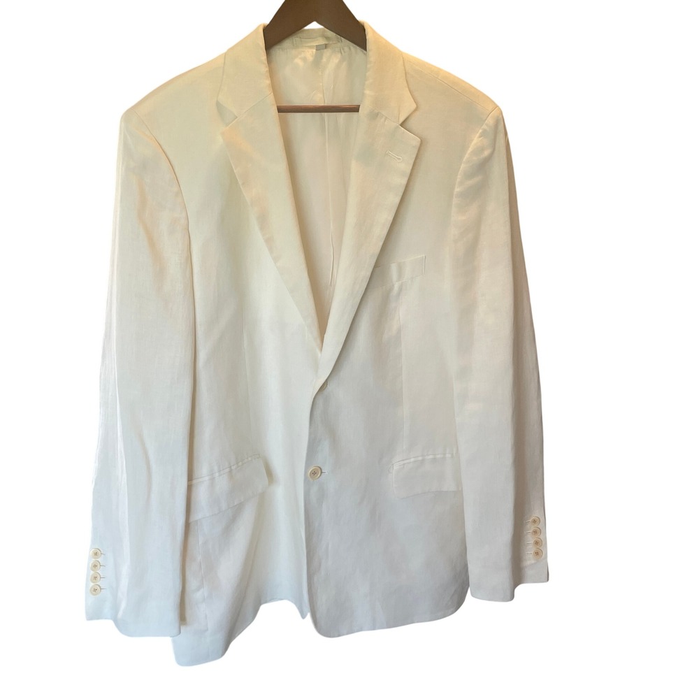 J. Peterman Mens VTG Linen Two Button Sport‎ Coat Blazer Butter Yellow Size 44